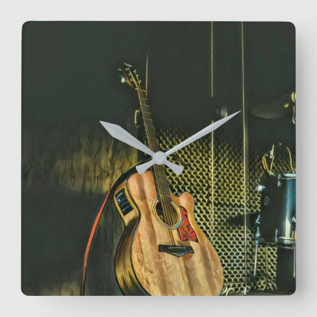 Bass guitar-spelare fyrkantig klocka (Framsida)