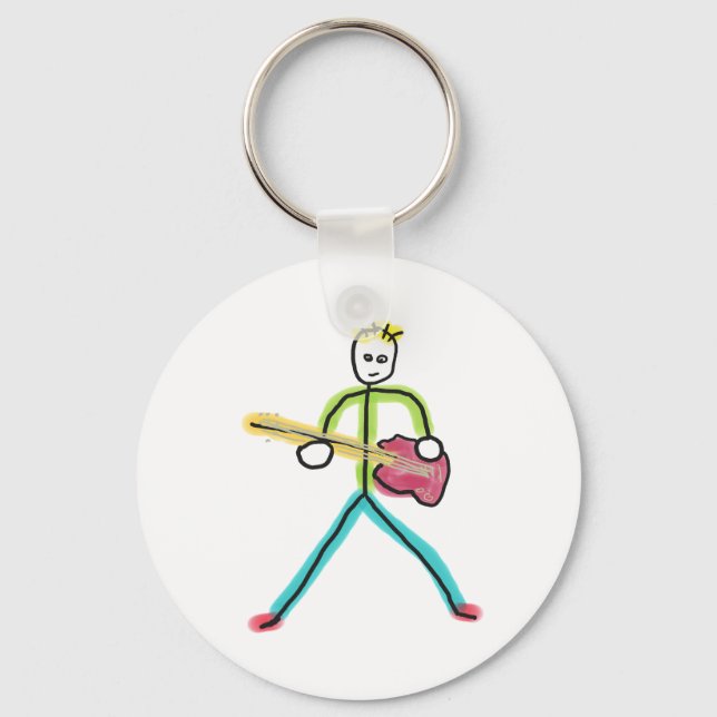 Bass Guitar Stickman Nyckelring (Framsida)