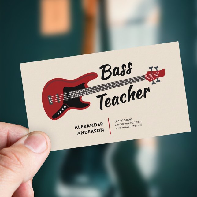 Bass Guitar Teacher Visitkort (Bass Guitar Teacher Business Card)