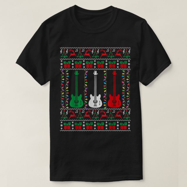 Bass Guitar Ugly jul Sweater Guitar Player X T Shirt (Design framsida)