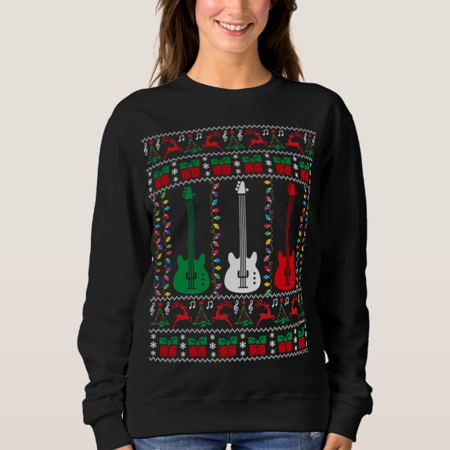 Bass Guitar Ugly jul Sweater Guitar Player X T Shirt (Framsida)