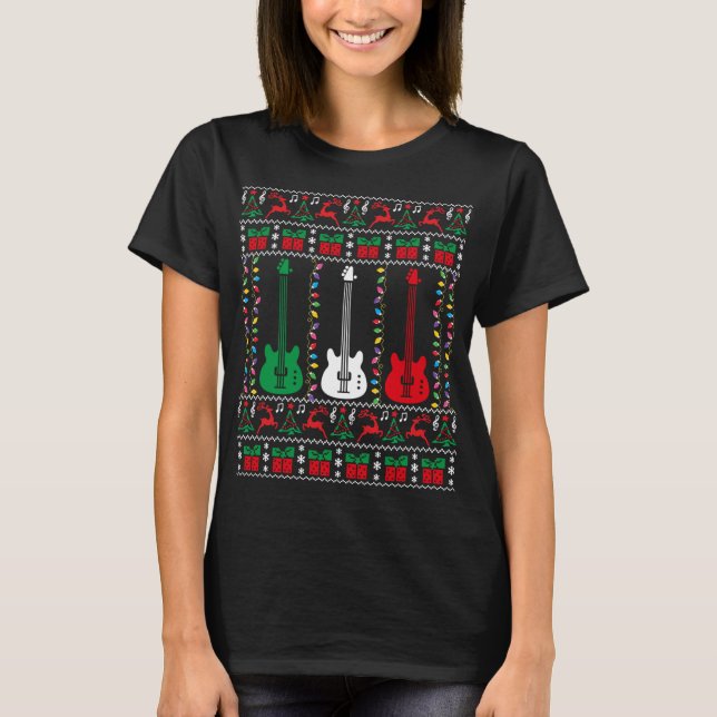 Bass Guitar Ugly jul Sweater Guitar Player X T Shirt (Framsida)