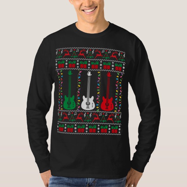 Bass Guitar Ugly jul Sweater Guitar Player X T Shirt (Framsida)