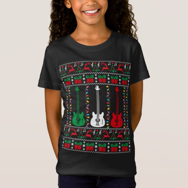Bass Guitar Ugly jul Sweater Guitar Player X T Shirt (Framsida)