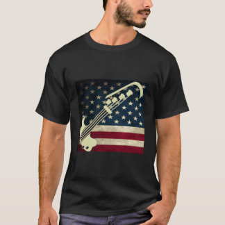Bass Guitar US Flagga T-Shirt Bass Player Tee Shir