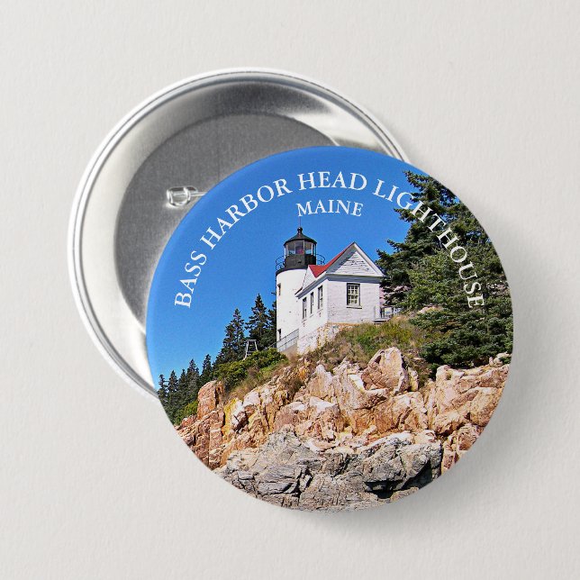 Bass Harbour Head Lighthouse Maine Large Button Pi Knapp (Framsida & baksida)