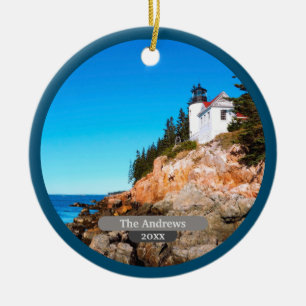 Bass Harbour Lighthouse Acadia Julgransprydnad Keramik