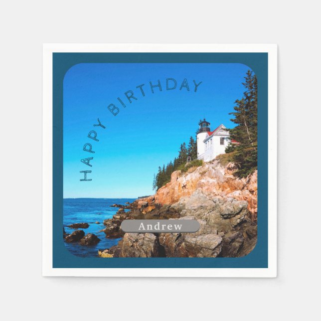 Bass Harbour Lighthouse Birthday Acadia NP Pappersservett (Framsidan)