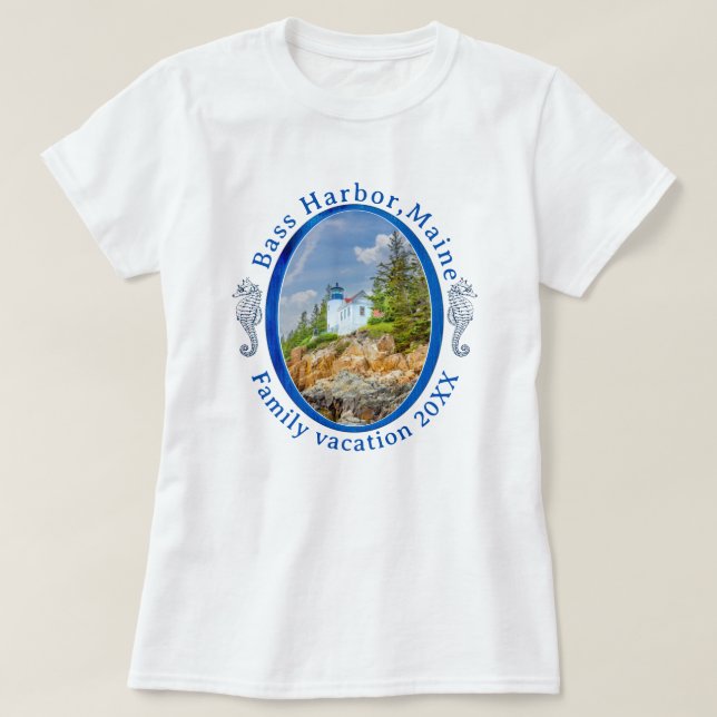 Bass Harbour Maine-familjevacering med datum T Shirt (Design framsida)