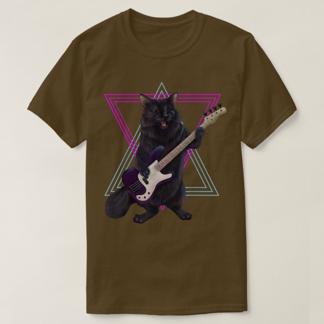 Bass kattunge som spelar basgitarren sten och r t shirt (Design framsida)
