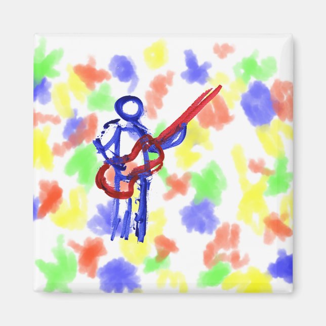 Bass Player-dispositionen figur röd och blå Magnet (Framsidan)