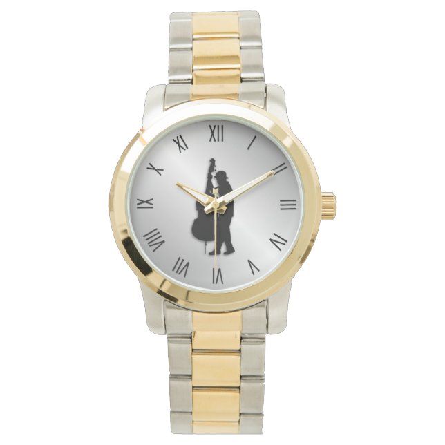 Bass Player Musician Black Roman Numerals Armbandsur (Framsida)