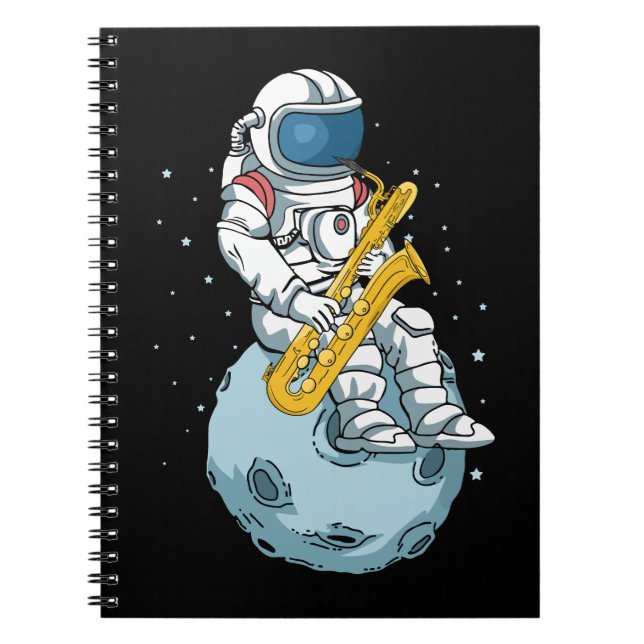 Bass Saxophone Player Astronaut Musician Saxophone Anteckningsbok (Framsidan)