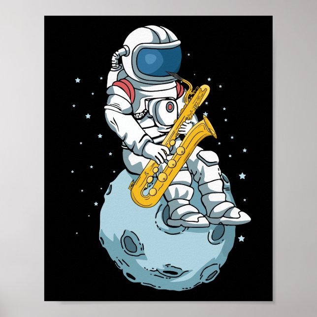 Bass Saxophone Player Astronaut Musician Saxophone Poster (Framsidan)