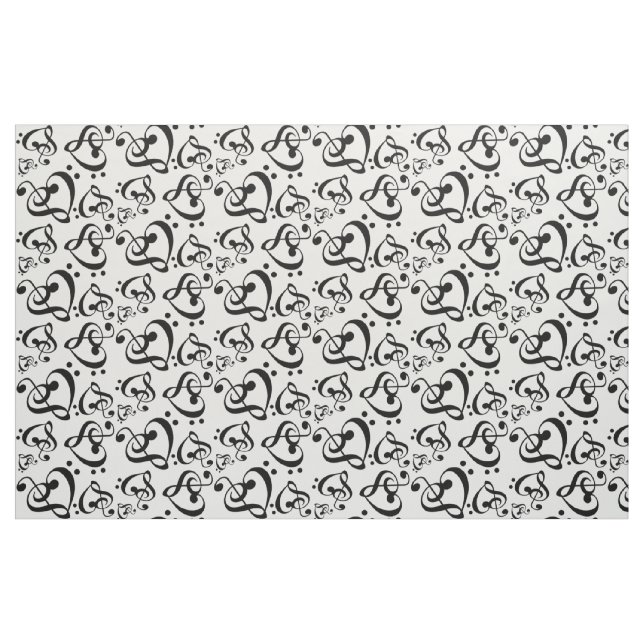Bass Treble Clef Hearts Musik noter Mönster Tyg (Fat Quarter)