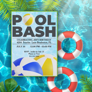 Bassäng Bash Two Large Beach Bollar Birthday Inbjudningar