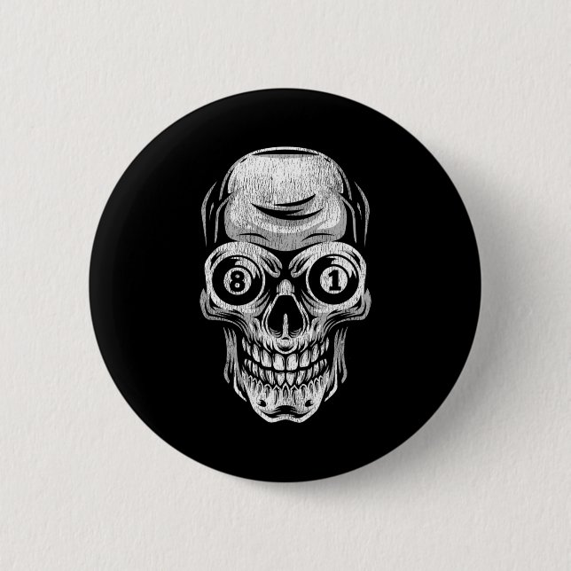 Bassäng Billiard Snooker Player Skull 8 och 9 Knapp (Framsida)