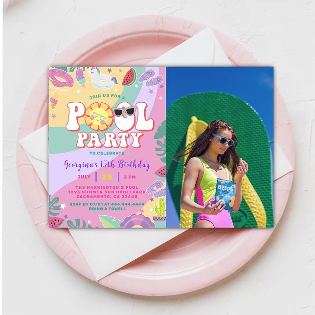 Bassäng Birthday Roligt, sommarfoto i Party Inbjudningar (Skapare uppladdad)