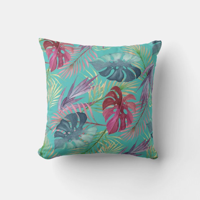 Bassäng Blue Tropical Jungle Botanical Mönster Kudde (Framsida)