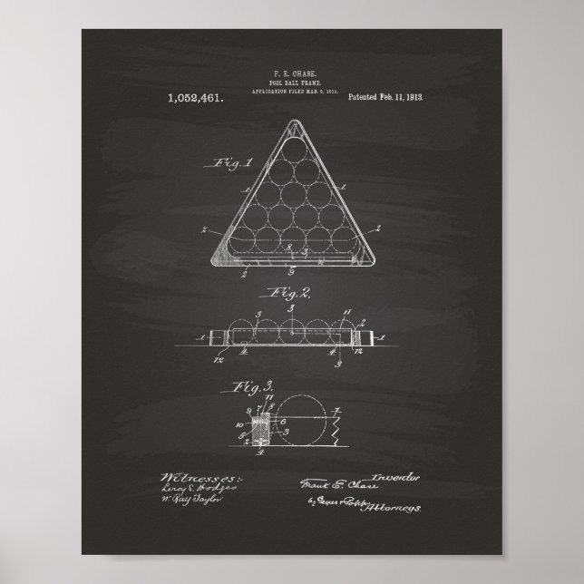 Bassäng Boll Ram 1913 Patent Art - Chalkboard Poster (Framsidan)