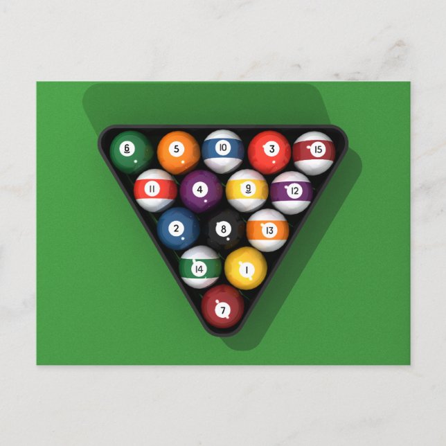 Bassäng Bollar om Grönt Felt Billiards Bord: Vykort (Framsida)