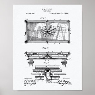 Bassäng Bord 1889 Patent Art White Papper Poster