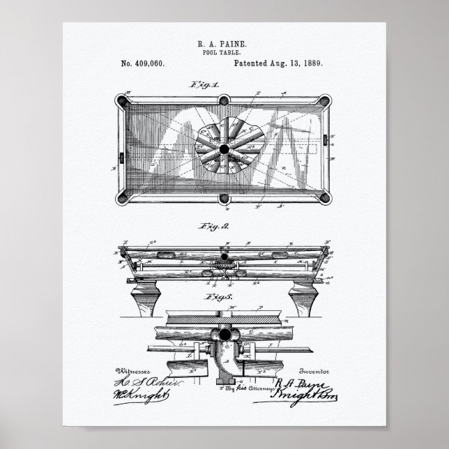 Bassäng Bord 1889 Patent Art White Papper Poster (Framsidan)