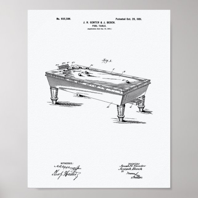 Bassäng Bord 1901 Patent Art White Papper Poster (Framsidan)
