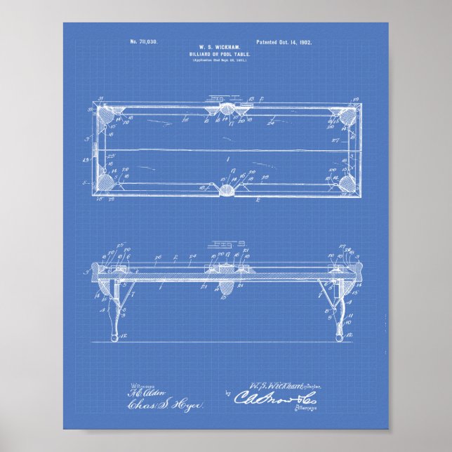 Bassäng Bord 1902 Patent Art - Blåkopia Poster (Framsidan)