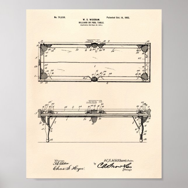 Bassäng Bord 1902 Patent Art - Gamla peper Poster (Framsidan)