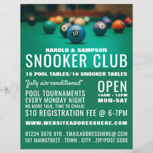 Bassäng Bord, Bassäng Klubb, Snooker Klubb Adverti Reklamblad