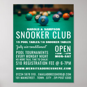 Bassäng Bord, Bassäng Klubb, Snooker Klubb Reklam Poster