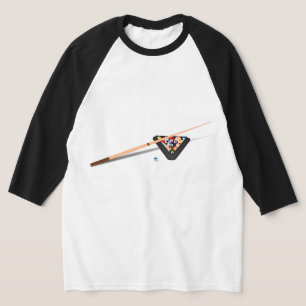 Bassäng Bord Cue Stick och Bollar Namn på baksidan T Shirt