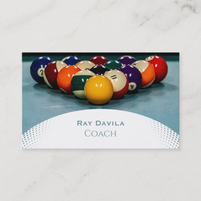 Bassäng Coach Billiard Visitkort (Framsida)