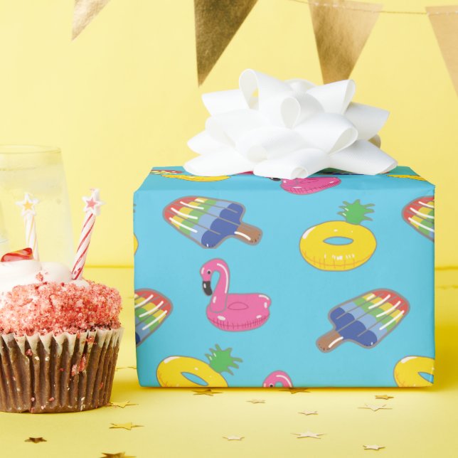 Bassäng Flyter mönstrad ljusblå och Rosa sommartid Presentpapper (Födelsedagsfest)