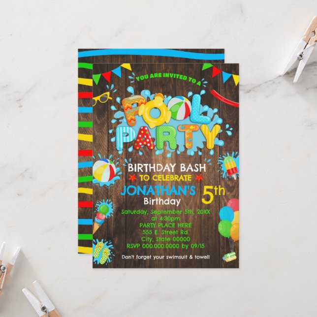 Bassäng Födelsedagsfest Rubber Anka Primary Färg W Inbjudningar (Fram/Back In Situ)