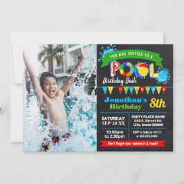 Bassäng födelsedagsfest, sommarbrädesbild inbjudningar
