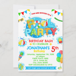 Bassäng-Födelsedagsfesten, primärt Färg Inbjudningar