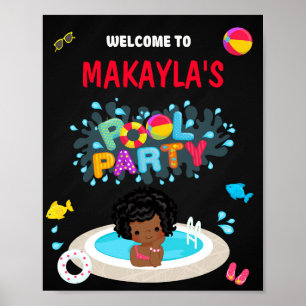 Bassäng hälsar party-skylt Flicka Spel stänk simma Poster
