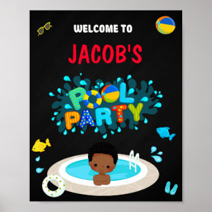 Bassäng hälsar party välkommen, stänk Pojke Spish Poster