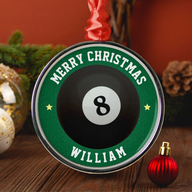 Bassäng miljarder 8 Boll Grönt God jul Julgransprydnad Metall (Pool Billiards 8 Ball Green Merry Christmas Metal Ornament)