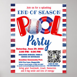 Bassäng och Baseball party Poster