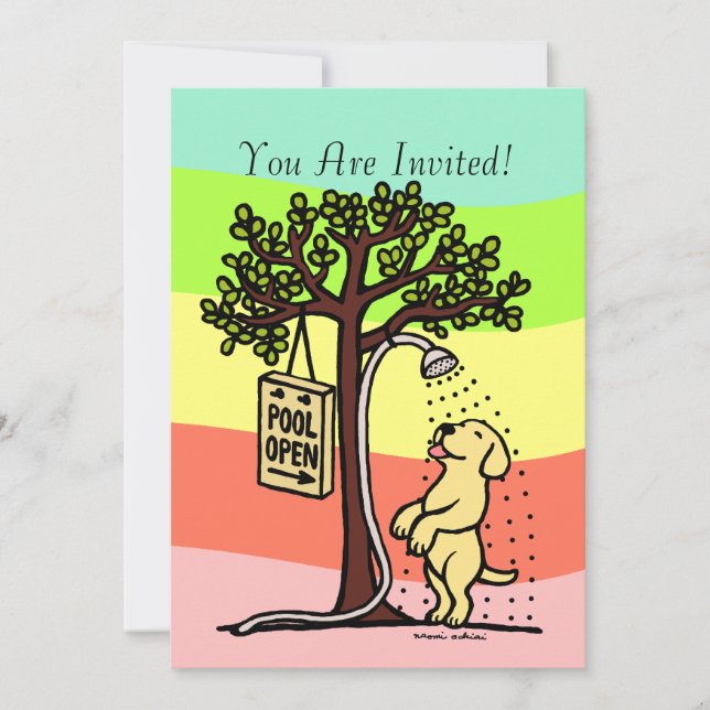 Bassäng Open Roligt Gult Labrador-Tecknad Inbjudningar (Framsida)