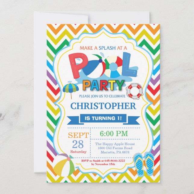 Bassäng-partiets inbjudan, sommarfriska Stänk Boy Inbjudningar (Framsida)