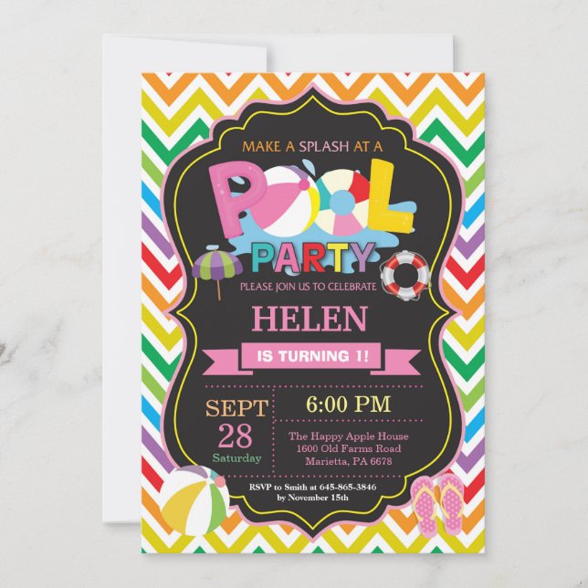 Bassäng-partiets inbjudan, sommarfriska Stänk-flic Inbjudningar (Framsida)