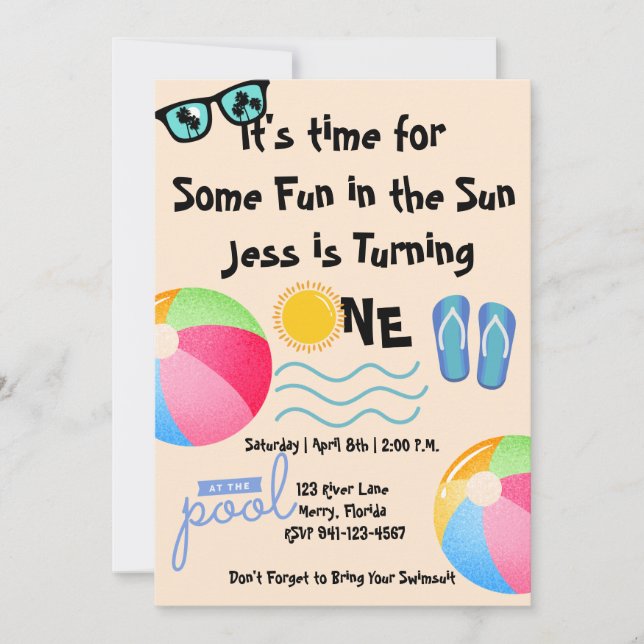 Bassäng Party 1:a födelsedag Inbjudningar (Framsida)