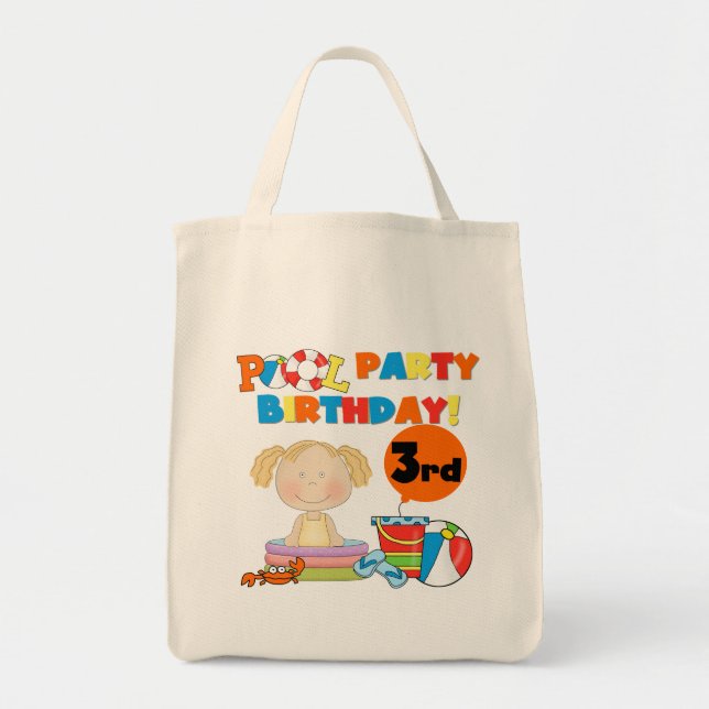 Bassäng Party 3:e födelsedag T-tröjor och presente Tygkasse (Framsidan)