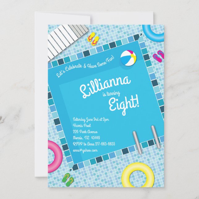 Bassäng Party, Barns födelsedag, sommaren Inbjudningar (Framsida)