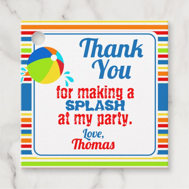 Bassäng Party Beach Boll Stänk Gåvor Etiketter (Framsida)