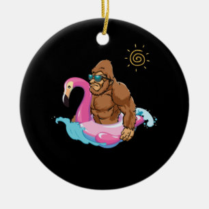 Bassäng Party Bigfoot Flamingo Sasquatch Rosa Fly Julgransprydnad Keramik